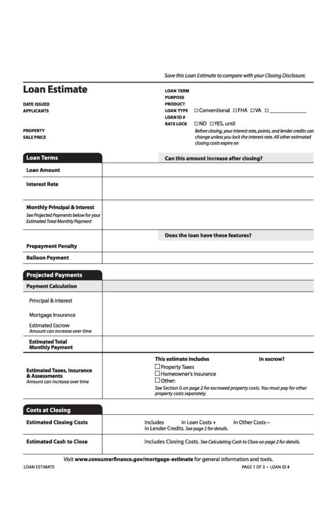 Sample Loan Estimate